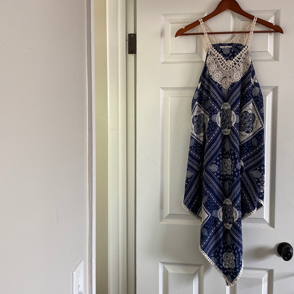 Mudd - Asymmetrical Bandana - Blue Paisley Dress - Size Small